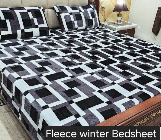 3PCS FLEES BEDSHEET (black white box)