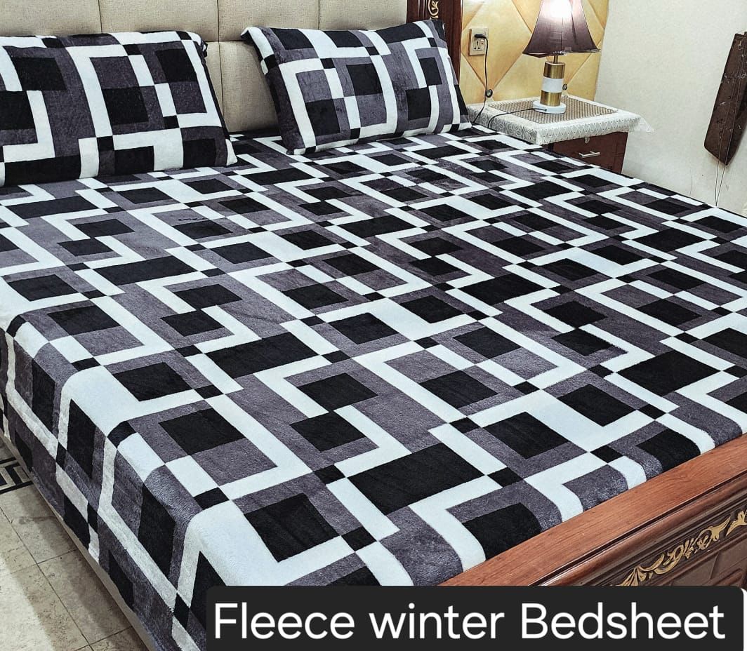 3PCS FLEES BEDSHEET (black white box)