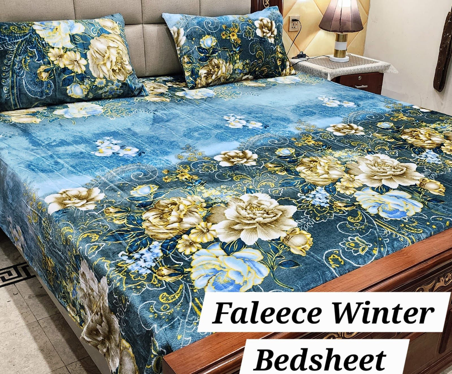 3PCS FLEES BEDSHEET[ light blue multi]