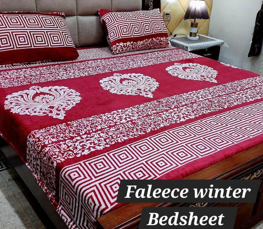 3PCS FLEES BEDSHEET( red taj)