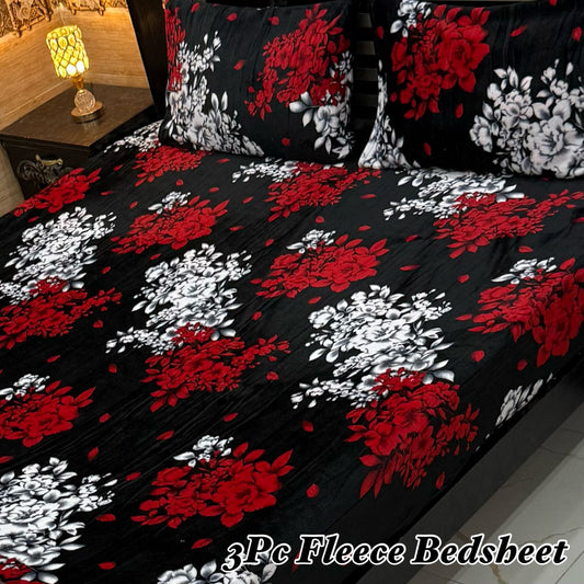 3PCS FLEES BEDSHEET (red wight . )